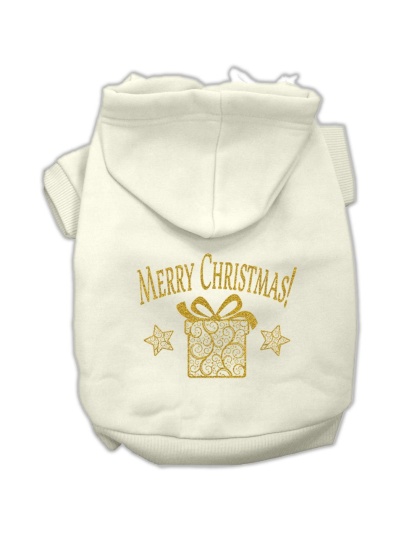 Golden Christmas Present Pet Hoodies Cream Size Lg