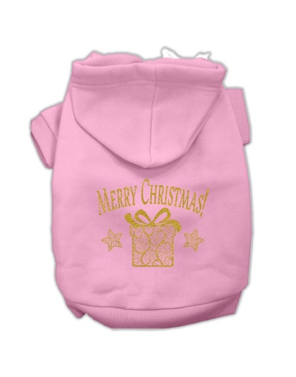 Golden Christmas Present Pet Hoodies Light Pink Size Lg