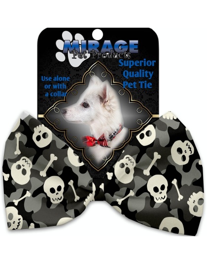 Gray Camo Skulls Pet Bow Tie