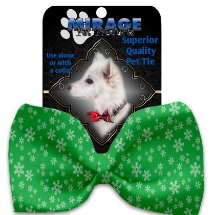 Green and White Snowflakes Pet Bow Tie