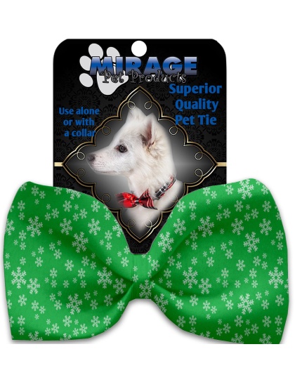 Green and White Snowflakes Pet Bow Tie