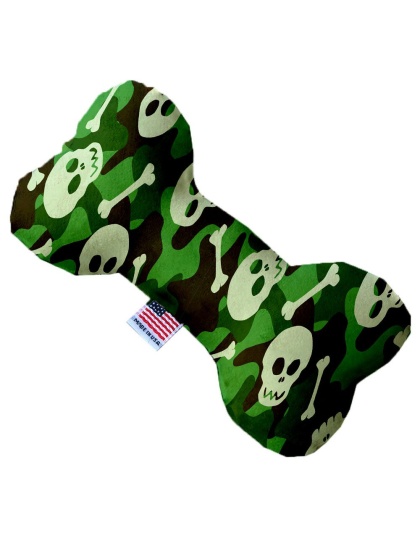 Green Camo Skulls 10 Inch Canvas Bone Dog Toy