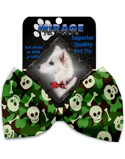 Green Camo Skulls Pet Bow Tie