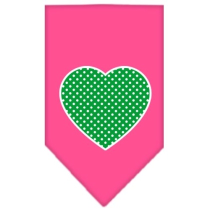 Green Swiss Dot Heart Screen Print Bandana Bright Pink Large