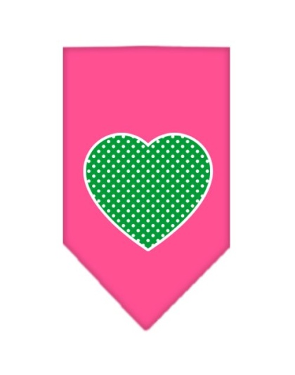 Green Swiss Dot Heart Screen Print Bandana Bright Pink Large