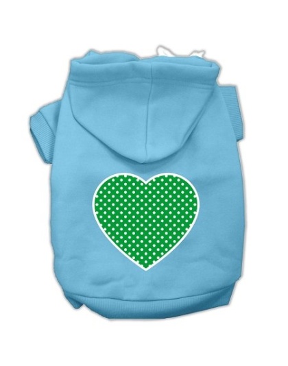 Green Swiss Dot Heart Screen Print Pet Hoodies Baby Blue Size Lg