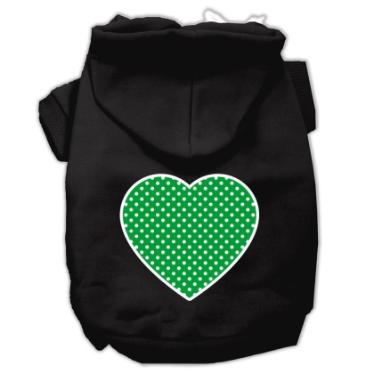 Green Swiss Dot Heart Screen Print Pet Hoodies Black Size Lg