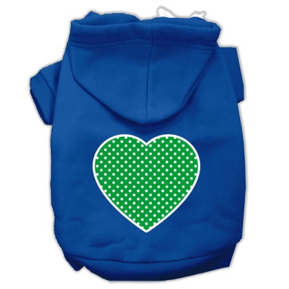 Green Swiss Dot Heart Screen Print Pet Hoodies Blue Size Lg