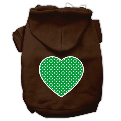 Green Swiss Dot Heart Screen Print Pet Hoodies Brown Size Lg