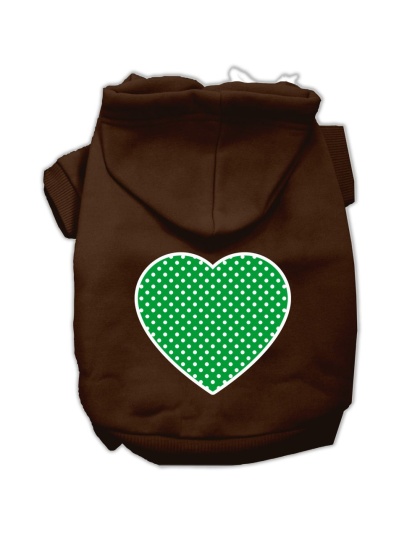 Green Swiss Dot Heart Screen Print Pet Hoodies Brown Size Lg