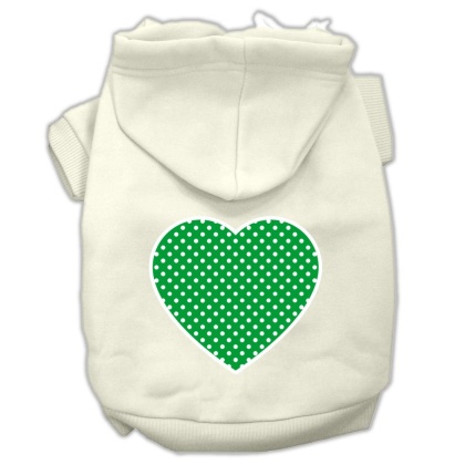 Green Swiss Dot Heart Screen Print Pet Hoodies Cream Size L