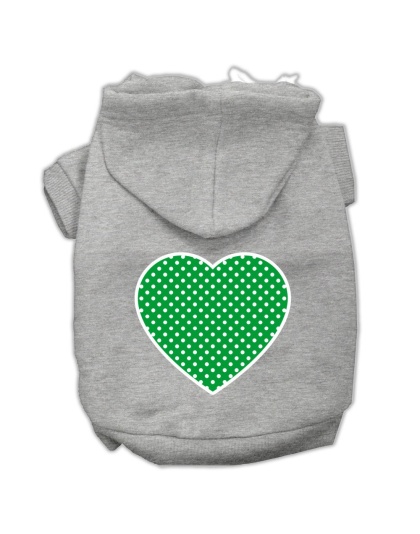 Green Swiss Dot Heart Screen Print Pet Hoodies Grey Size Lg