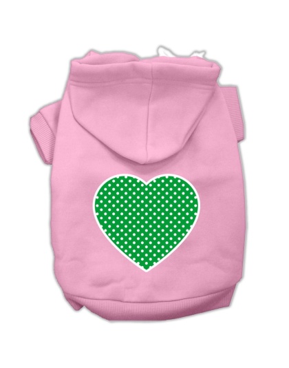 Green Swiss Dot Heart Screen Print Pet Hoodies Light Pink Size Lg