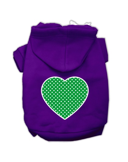 Green Swiss Dot Heart Screen Print Pet Hoodies Purple Size Lg