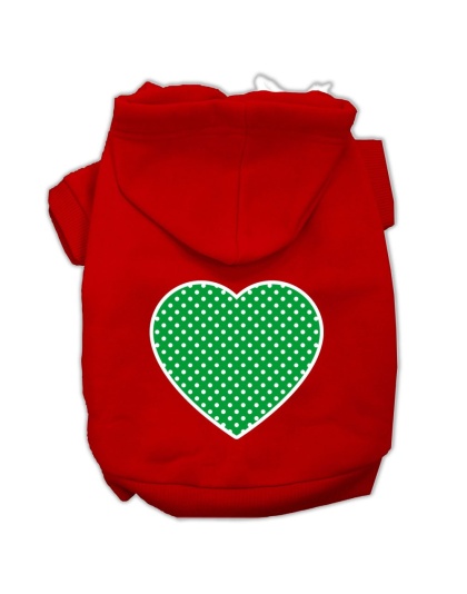 Green Swiss Dot Heart Screen Print Pet Hoodies Red Size Lg