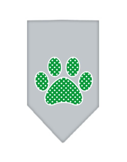 Green Swiss Dot Paw Screen Print Bandana Grey Large