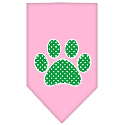 Green Swiss Dot Paw Screen Print Bandana Light Pink Large