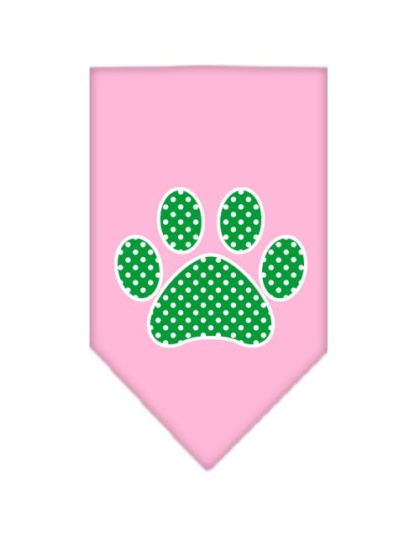 Green Swiss Dot Paw Screen Print Bandana Light Pink Large