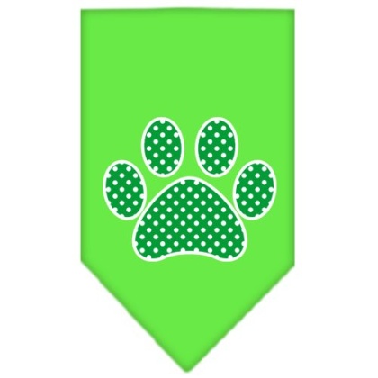 Green Swiss Dot Paw Screen Print Bandana Lime Green Large