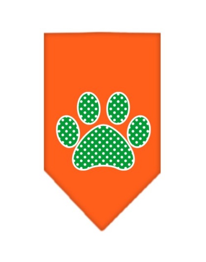 Green Swiss Dot Paw Screen Print Bandana Orange Large