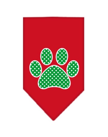 Green Swiss Dot Paw Screen Print Bandana Red Large