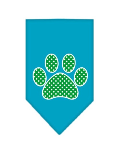 Green Swiss Dot Paw Screen Print Bandana Turquoise Large