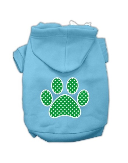 Green Swiss Dot Paw Screen Print Pet Hoodies Baby Blue Size Lg