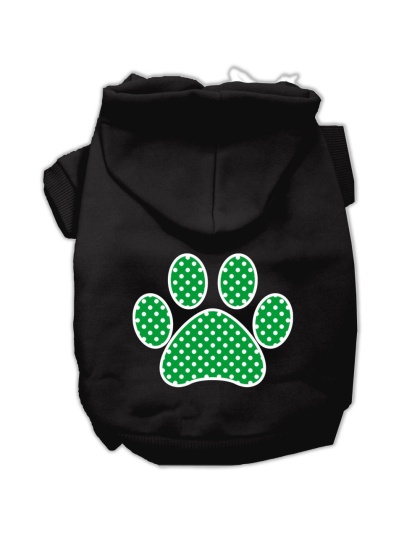 Green Swiss Dot Paw Screen Print Pet Hoodies Black Size Lg