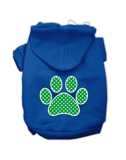 Green Swiss Dot Paw Screen Print Pet Hoodies Blue Size Lg