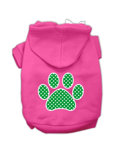 Green Swiss Dot Paw Screen Print Pet Hoodies Bright Pink Size Lg