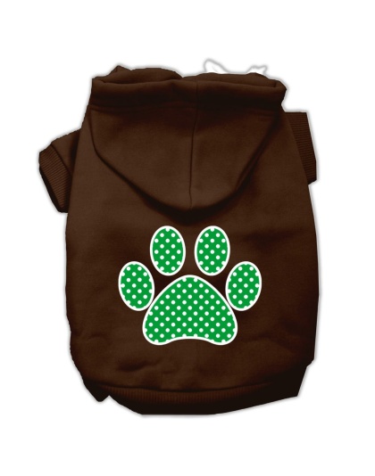 Green Swiss Dot Paw Screen Print Pet Hoodies Brown Size Lg