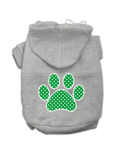 Green Swiss Dot Paw Screen Print Pet Hoodies Grey Size Lg