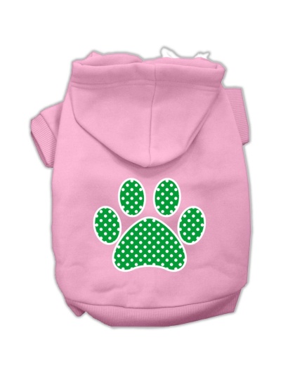 Green Swiss Dot Paw Screen Print Pet Hoodies Light Pink Size Lg