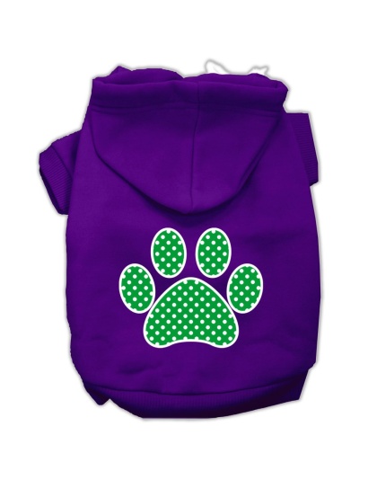 Green Swiss Dot Paw Screen Print Pet Hoodies Purple Size Lg
