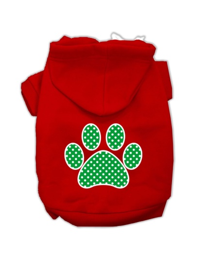 Green Swiss Dot Paw Screen Print Pet Hoodies Red Size Lg