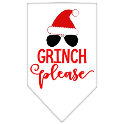 Grinch Please Screen Print Bandana White Large