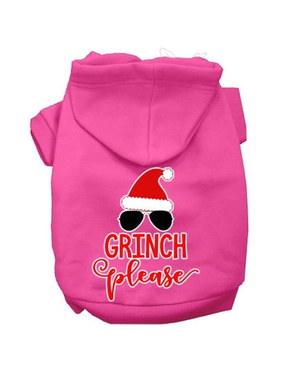 Grinch Please Screen Print Dog Hoodie Bright Pink L