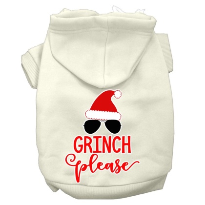 Grinch Please Screen Print Dog Hoodie Cream L