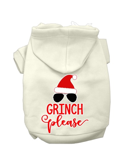 Grinch Please Screen Print Dog Hoodie Cream L