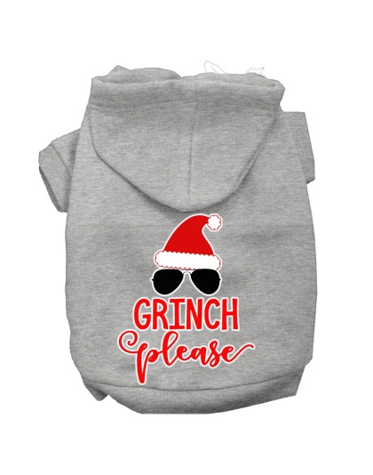 Grinch Please Screen Print Dog Hoodie Grey L