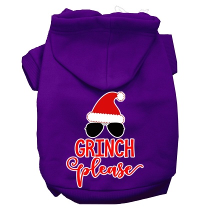 Grinch Please Screen Print Dog Hoodie Purple L