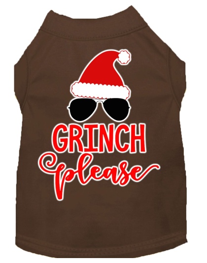 Grinch Please Screen Print Dog Shirt Brown Lg