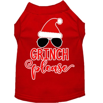 Grinch Please Screen Print Dog Shirt Red Lg