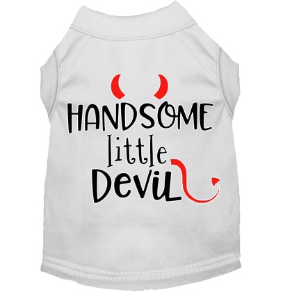 Handsome Little Devil Screen Print Dog Shirt White Lg