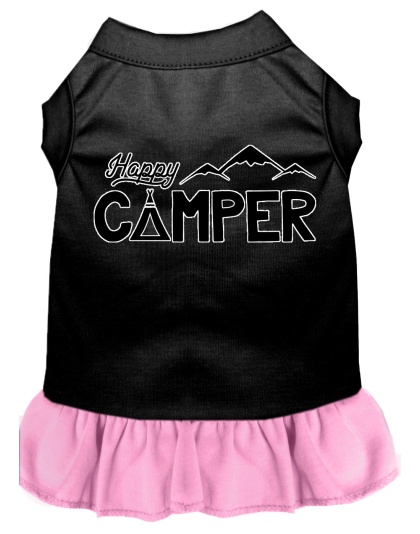 Happy Camper Screen Print Dog Dress Black with Light Pink Lg