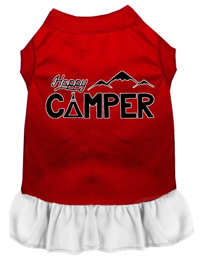 Happy Camper Screen Print Dog Dress Red with White Lg