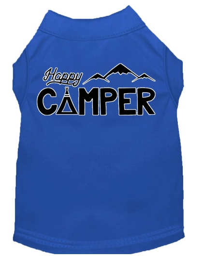 Happy Camper Screen Print Dog Shirt Blue Lg