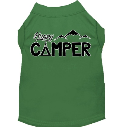 Happy Camper Screen Print Dog Shirt Green Lg