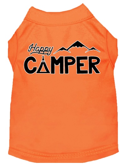 Happy Camper Screen Print Dog Shirt Orange Lg