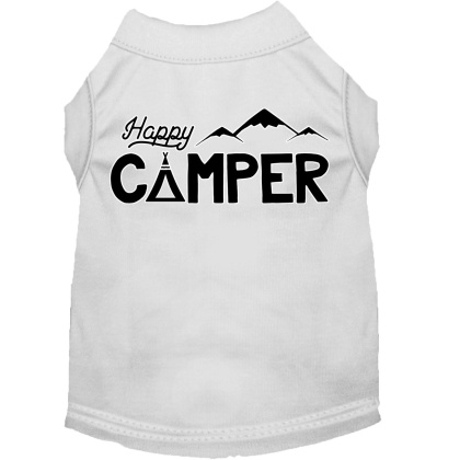 Happy Camper Screen Print Dog Shirt White Lg